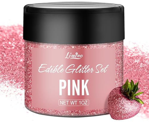 Essbarer Glitzer - 1oz Essbarer Glitzerpulver Schimmer Glitzerstaub für Getränke, Kuchen, Lebensmittel - Metallisch Glitzerpuder Lebensmittelfarbe Pulver zum Cocktail, Fondant, Wein, Keksen (Rosa)