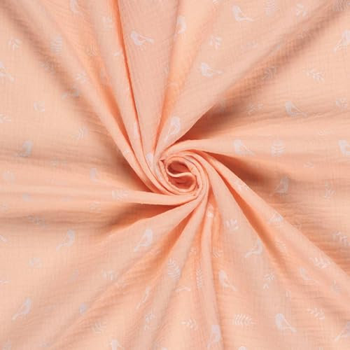 Musselin-Stoff Vögel ab 50x130cm 15 Farben Oeko-Tex Double Gauze Windeltuch Mulltuch, Farbe:211 - apricot