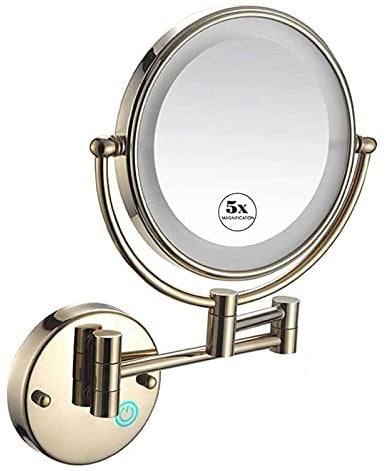 Makeup Mirror Wall Mount with 5X Magnification, Round Makeup Mirror 360 Rotation Double-Sided Makeup Mirror, USB Rechargeable (Color : Silver White) (