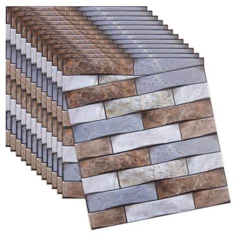 DICOSMETIC 12Pcs Light Blue 3D Brick Wall Panels Peel 11.77x11.37x1Inch PVC Self Adhesive Brick Wallpaper Textured Waterproof Wall Stickers for Bedroom Kitchen Wall Decoration