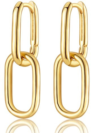 Convertible Link Earrings for Women, Gold Double U-Shaped Hoop Earrings, Paperclip Link Chain Earrings with Geometric Drop Dangle Hoop Earrings Jewelry Gifts