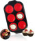 Vicalo Moules à muffins, mini moules à muffins en silicone et acier au carbone, peut contenir 6 muffins, revêtement anti-adhésif résistant aux hautes températures, cupcakes, brownies (rouge)