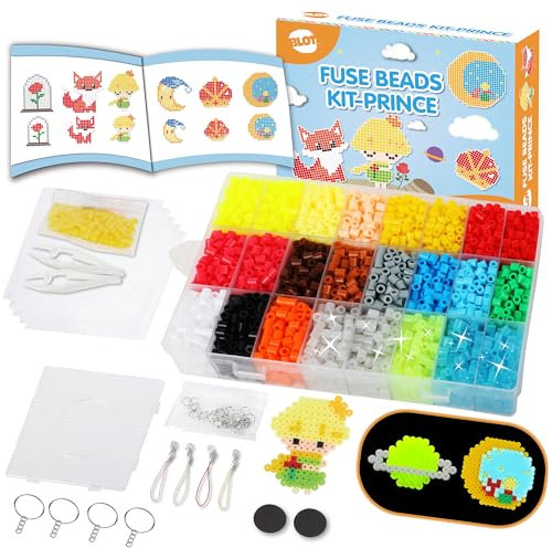Fuse Beads Kit 4000 PCS 5mm Glow in The Dark Iron Beads for Kids with Pegboard Tweezers Ironing Papers Arts & Crafts Gifts for Kids Girls Boys, Prince Theme