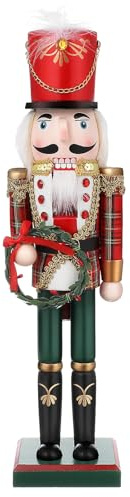 Gatuida Wooden Christmas Nutcracker Soldiers: 38cm Christmas Traditional Nutcracker Figures Decorations for Home Fireplace Red & Green Coloured Decoration