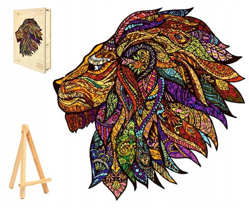 PASJO - Holzpuzzle Erwachsene mit Löwe Motiv 300 Teile 39x39 cm - Geschenkidee für Kinder - Holz Puzzle Löwe - Einzigartige Tierförmige Holz-Puzzle - Creative Jigsaw aus Holz für Erwachsene
