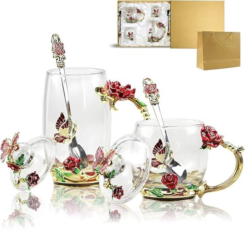 NENONTUP Tazze da caffè in vetro senza piombo, con coperchio, cucchiaio in acciaio, regalo personalizzato per donne, moglie, mamma, amici, compleanno, mamma, San Valentino, matrimonio