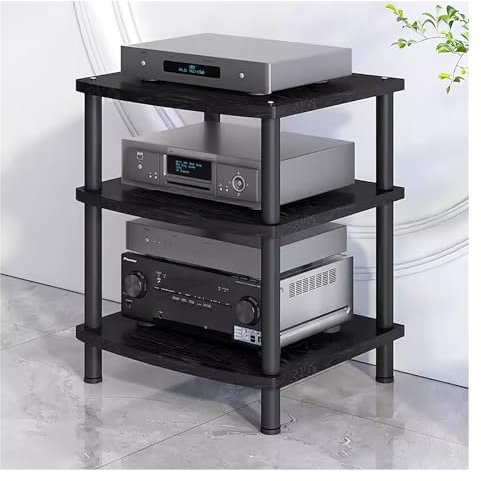 2/3/4-stufiges HiFi-Audio-Rack-Regal aus Metall und Holz, AV-Komponenten-Medienständer, Stereoschrank für Verstärker/Plattenspieler/Stereo-Receiver, Organizer für Audio-Video-Geräte (schwarz
