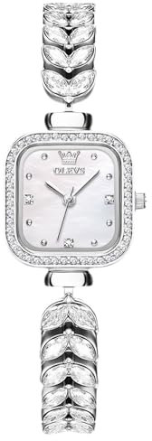 rorios Armbanduhr für Frauen mit Armbändern Elegante Kleine Quadratischem Uhr Modische Diamant Uhren Dress Analog Quarz Uhr Damen Edelstahl Uhr Silber