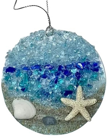 Christmas Decorations Sale: Suncatcher For Window - Beach Glass Suncatcher On Acrylic Circle - Sea Glass Themed Home Decor