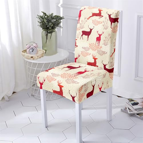 Hiseng Stuhlhussen, 3D Weihnachten Stretch Universale Stuhlbezug, Abnehmbare Waschbar Hussen für Stühle, Stuhlbezüge für Hotel, Restaurant, Küche, Partys Deko (6 Stücke,Beige)