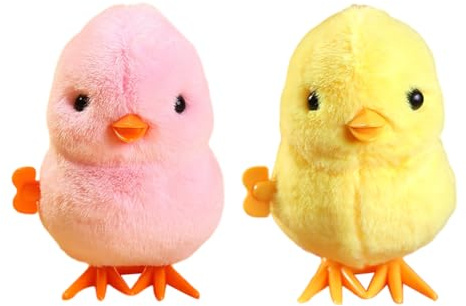 JAWSEU 2pcs Küken Aufziehbares Spielzeug Ostern Aufzieh Huhn Osterküken Deko Osterdeko Huhn Kuscheltier Neuheit Gefülltes Plüschhühnchen Hüpfendes Aufziehspielzeug Osterei Küken Osterkorb Füllstoffe