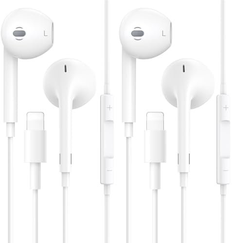 2-Pack Lightning Headphones, iPhone Wired Earphones Built-in Microphone and Volume Control Noise Cancellation In-Ear Wired Earbuds, Headphones for iPhone 14/13/12/11/SE/XR/XS/8/7, Support All iOS