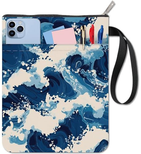CRASPIRE Sea Wave Book Sleeve Protector with Zipper Waterproof Canvas Pouch Double-Sided Covers for Blue Book Lovers Hardcover Notebook Bible Journal Textbooks Paperbacks Student Gift 11 x 8.66 Inch