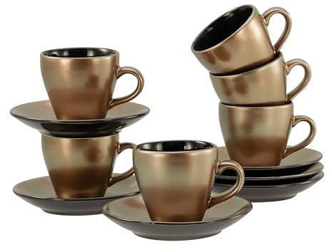 CreaTable, 24330, Serie Golden Days Schwarz, 12-teiliges Geschirrset für 6 Personen, Espresso Set aus Steinzeug, spülmaschinen- und mikrowellengeeignet, Qualitätsproduktion