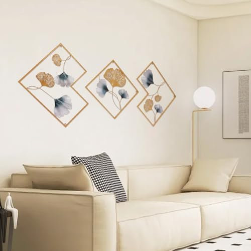 WSIKGHU Wanddeko Metall Gingko, 164 x 70,5 cm, Metall Wand Deko 3D Deko Gold Wanddeko Ginkgo Blätter 3 PCS zur Dekoration von Wohnzimmer und Flur