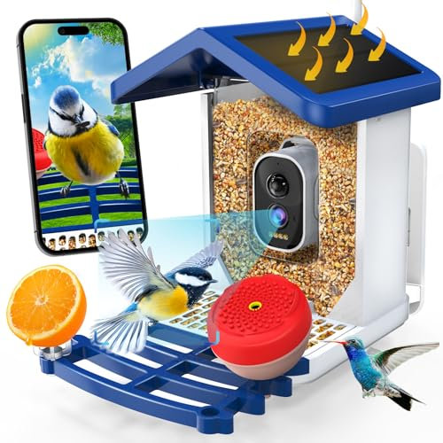 Smart Bird Feeder with Camera, 2.5K HD Bird Feeder Camera with Ai Identify, Auto Capture Videos & Motion Detection, Birdhouse Birdfeeder for Birds Lovers,Famliy,Friends
