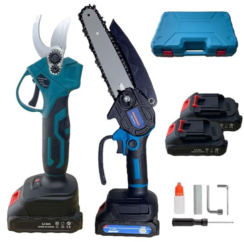 K2 STORE Set di Potatura a Batteria 21V Forbici e Motosega da 6 Pollici con 2 Batterie, Accessori e Valigetta Inclusa