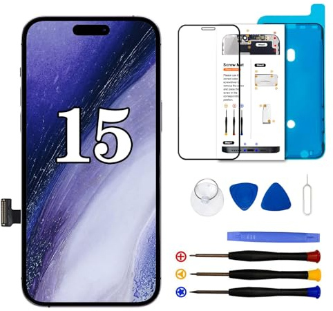 Dinow Pantalla para iPhone 15, Pantalla LCD de 6.1” para iPhone 15, Pantalla para iPhone 15 LCD de Repuesto con Kit de reparación, Compatible con el Modelo A3090, A2846, A3089, A3092