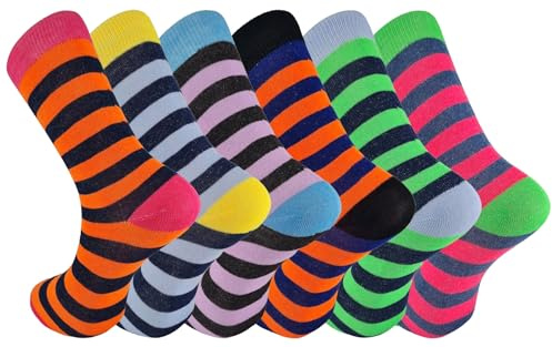 Mens Striped Socks 6 Pairs Cotton Blend Crew Socks UK Size 6-11