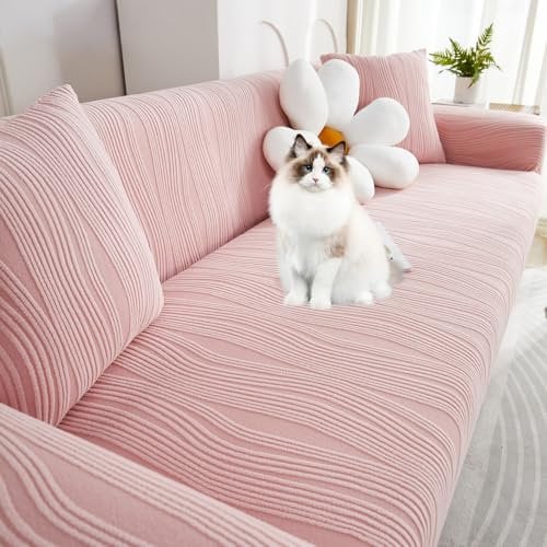 ZHUIYUAN Jacquard Velvet Elastic Sofa Cover, Anti-Cat-Kratzer All-Saison All-Inclusive-Sofa-Abdeckung mit 2 Kissenabdeckungen(pink,small)