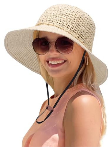 Mayoii Straw Hats for Women UV Protection Wide Brim Foldable Sun Hat Beach Cap for Summer Outdoor Fishing Large Brim Breathable Sun Visors for Women (UK, Alpha, One Size, Beige)