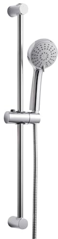 OFFO Duschset aus Edelstahl – Duschstange mit Brause 60 cm, Runder Großer Duschkopf mit Schlauch und Halterung, 3 Strahlarten, Verstellbare Höhe