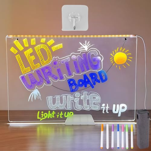 GOEDCH LED Kreative DIY Lampe: DIY Schreiben Löschbar Nachtlicht mit 7 Löschbarer Buntstifte, Graffitifähiger Hängender LED-Lichtstreifensockel, Leuchtende Zeichentafel mit Haken und Kette