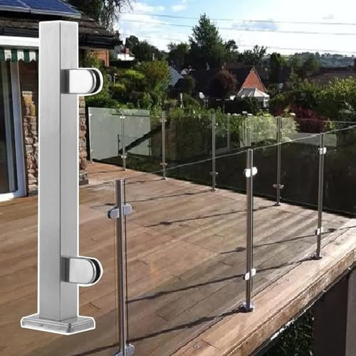 Poteau de Garde-Corps de terrasse avec Pince à Verre, Balustrade d'escalier de Maison, Balcon, clôture carrée en Acier Inoxydable, Colonne de Sol en Verre, Poteau de Balustrade en Acier INOX