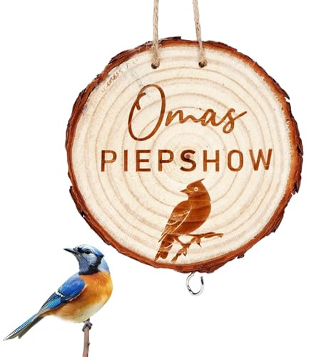 Geschenk für Oma, Vogelfutterhaus Wildvögel, Holz Garten Deko, Hängende Meisenknödelhalter, Omas Piepshow zum Aufhängen für Garten Balkon (Doppelseitiges Muster)