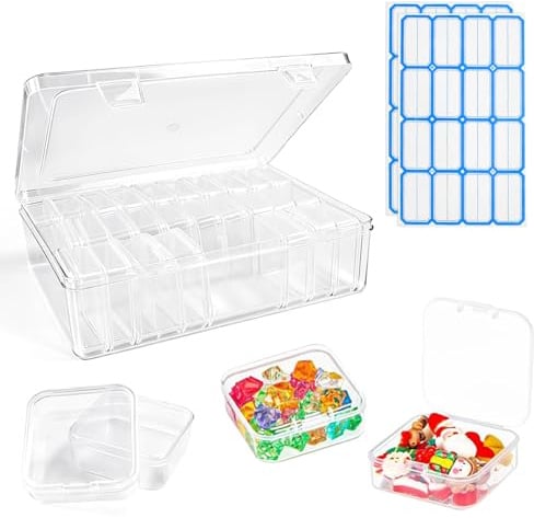 Zuxbolf 30 Stück Kleine Aufbewahrungsbox Transparente Perlenbox | Inkl. Große Sortierbox Und 2 Etiketten, PP Kunststoff, Für Perlen, Schmuck, Schrauben, Bastelmaterial Und Kleinteile