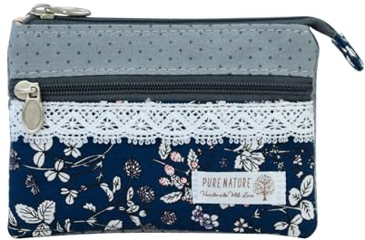 AfitLulu Kleines Portemonnaie Damen Canvas Geldbeutel Damen Klein, 2 Lagen Reißverschlusstaschen Mini Geldbörse Bohème-Stil Mini Portemonnaie für Münzen, Bargeld und Karten (Blume-A)