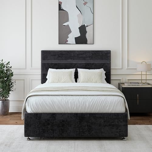 Bedmaster Naples Velvet Divan Bed Base With Storage And Lined Headboard - Colour And Size Options (Black 2 Drawer, Single)