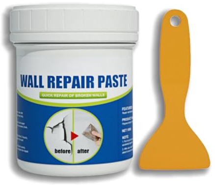 Wall Repair Kit, Ready Mixed Wall Filler & Mending Paste - All-in-One Cream for Holes,Cracks in Plasterboard,Drywall & Brick - Includes Scraper for Stain Cover & Corner Repair,Gap Filler for Walls