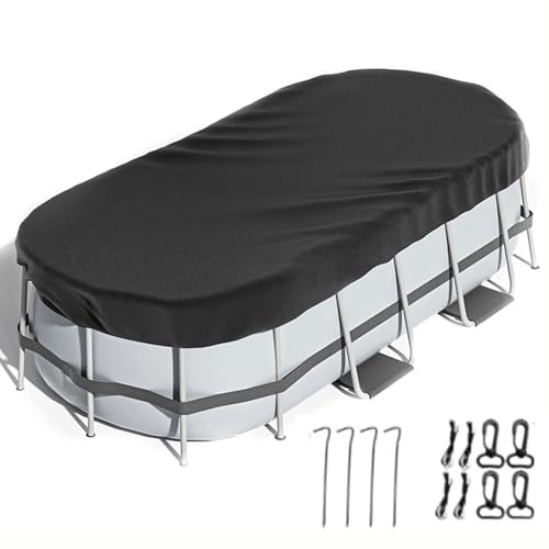 Winterabdeckplane Für Ovalbecken PVC-Abdeckplane Pool Winterabdeckung Mit Befestigungsset Solarplane & Poolabdeckung Ganzjährige Regen, Schnee & UV-Schutz(8x14ft(244x427cm))