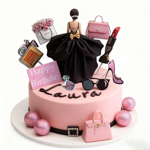 14 Stück Queen Silhouette Rock Geburtstagsparty-Kuchendekorationen, Parfüm- und Kosmetik-Kuchendekorationen, Mädchen-Geburtstagsparty