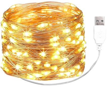 Kaleora LED Kupferdraht Lichterkette, 5M 50 LED Warmweiß Lichterkette mit Stecker, USB-Betrieben, Micro Draht Lichterketten für Weihnachten Halloween Hochzeit Innen Party Deko