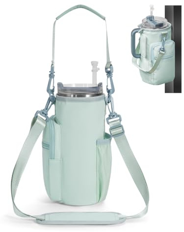 sportsnew 40oz Water Bottle Carrier Bag, Insulated Tumbler Holder with Phone Pocket & Adjustable Strap, Compatible with Stanley Cup, Leak-Resistant Bottle Pouch with Straw Cover