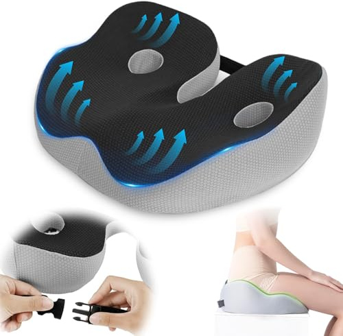 Ecofocet Sitzkissen orthopädisch,Ergonomisches Sitzkissen,Steißbeinkissen,mit komfortabler Unterstützung,Kissen für Hämorrhoiden,Hochwertiges Memory Foam,für Auto Sofa Büro (Schwarz)