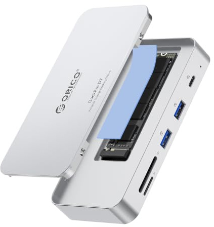 ORICO 9-in-1 10Gbps USB C Hub mit NVMe Gehäuse, Aluminium-Kühlung | NVMe Docking Station mit 10Gbps USB-C/A, Gigabit Ethernet, SD/TF Leser, 100W PD, kompatibel mit MacBook & Windows Laptops