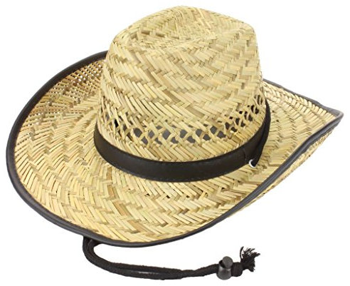 Paille Chapeau de cowboy avec bordure Noir Band et les festivals pour femme pour homme - Beige -