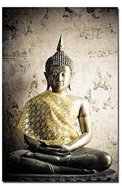 Paul Sinus Art 120x60cm - WANDBILD Buddha Thailand Statue - Leinwandbild auf Keilrahmen modern stilvoll - Bilder und Dekoration