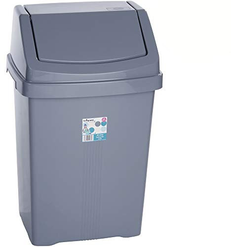 50 Liter Mülleimer mit Schwingdeckel rechteckig robust 40x33 cm in Grau Abfalleimer Eimer Papierkorb Abfallsammler Büro Bad Küche Mülltrennung, 25L, Sauberer Kunststoff ohne Schadstoffe, ohne Ölgeruch