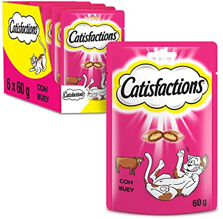 Catisfactions Snack per Gatto, Appetitoso Manzo, 6 Confezioni da 60 g