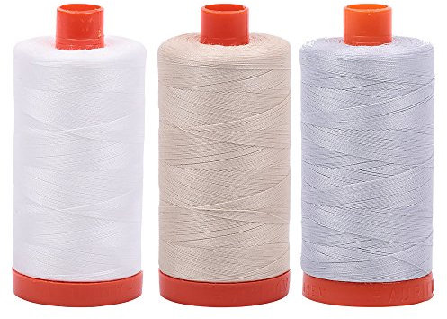 Set di fili di cotone egiziano Aurifil da 50 wt, grandi bobine da 1400 m, con e senza custodia Aurifil vuota, capacità 12 bobine (3 bobine, 2021 2310 2600)