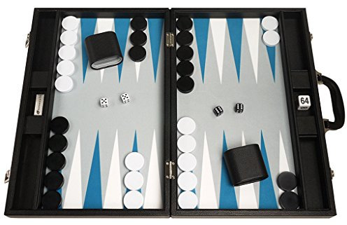Silverman & Co. 48 x 64 cm Premium-Backgammon-Set - Schwarz mit weißen und astralen blauen Punkten für Erwachsene ab 14 Jahren für 2 Spieler