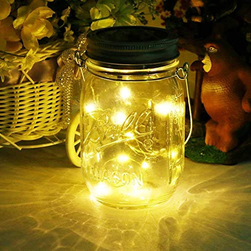 Mason Jar Licht, Solar Laterne 20Leds Lichterkett Glas Hängeleuchte Outdoor Solarlampe Balkon Tischleuchte für Außen,Dekoration für Zuhause Party Garten Hochzeit(Warmweiß)