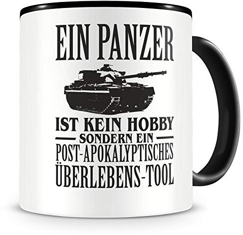 Samunshi® Panzer Tasse mit Spruch Geschenk für Mann Frau Oma oder Opa Kaffeetasse groß Lustige Tassen zum Geburtstag schwarz 300ml