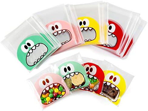 Tischkarten, 400 Pcs Monster selbstklebend Plastiktüten Bonbons, Tüten Plätzchen, Flachbeutel Süßigkeiten, Bodenbeutel Geschenktüte Kekstüten für Hochzeit Geburtstag Babyparty Kinderparty