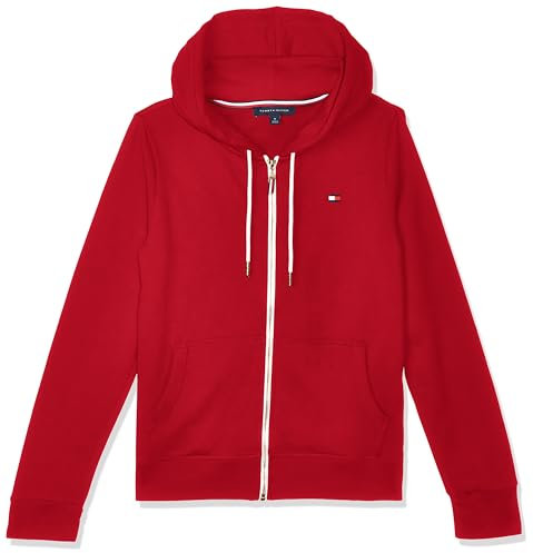Tommy Hilfiger Sweat à Capuche zippé contrasté pour Femme, Rouge écarlate, XS