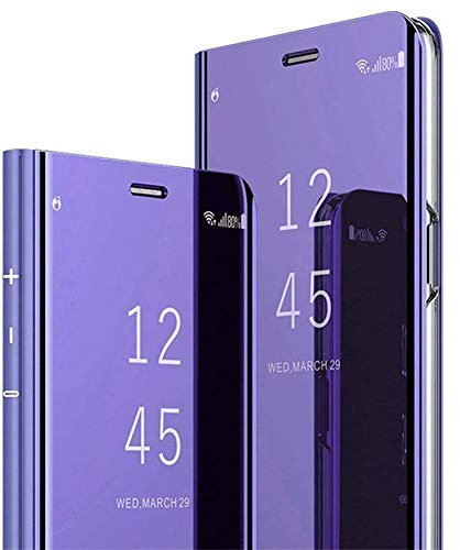 URFEDA Compatible with iPhone XS Max Case Mirror Phone Case Leather PU Cover Wallet Cover Flip Phone Case Notebook Cover Transparent Front Cover Window Mirror Plate Shockproof Phone Cover Purple